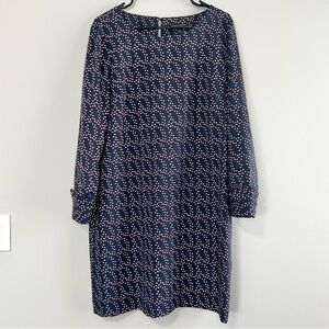 Banana Republic Navy Sheath Dress with Red & White print and pleated Cuffs